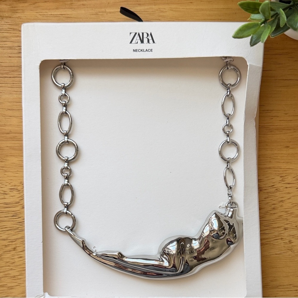 Zara Abstract Sculptured Torso Body Silver Chain Link Necklace Bold Artsy NWT
